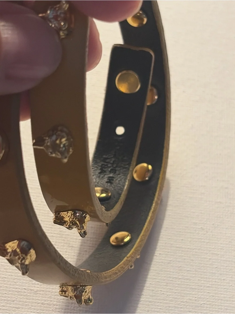 Tory Burch Mustard Patent Double-Wrap Bracelet with Gold Fox Studs